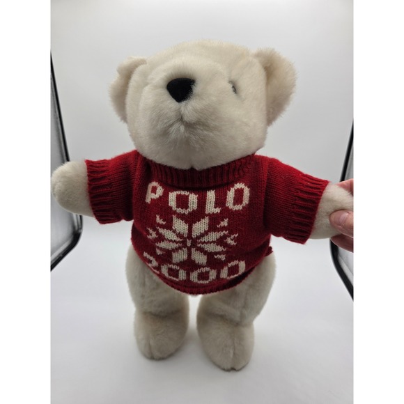 Vintage Polo Ralph Lauren 2000 White Jointed Teddy Bear Snowflake Sweater Plush - Picture 3 of 7